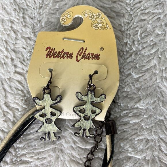 New Western Charm Metal Necklace Earring Set Cowgirl Country Guitar Boot - Picture 2 of 9